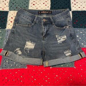Dollhouse High Waisted Distressed Denim Shorts Women’s 5/6 Waist 28" Cuffed Y2K
